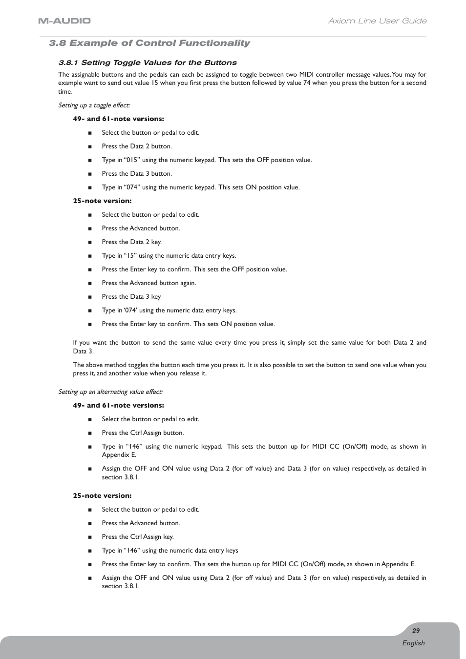 8 example of control functionality | Axiom Audio Electronic Keyboard User Manual | Page 30 / 51