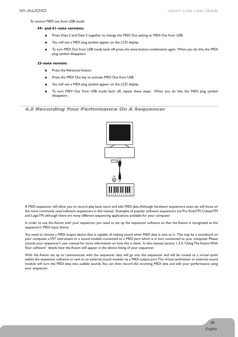 2 recording your performance on a sequencer | Axiom Audio Electronic Keyboard User Manual | Page 34 / 51