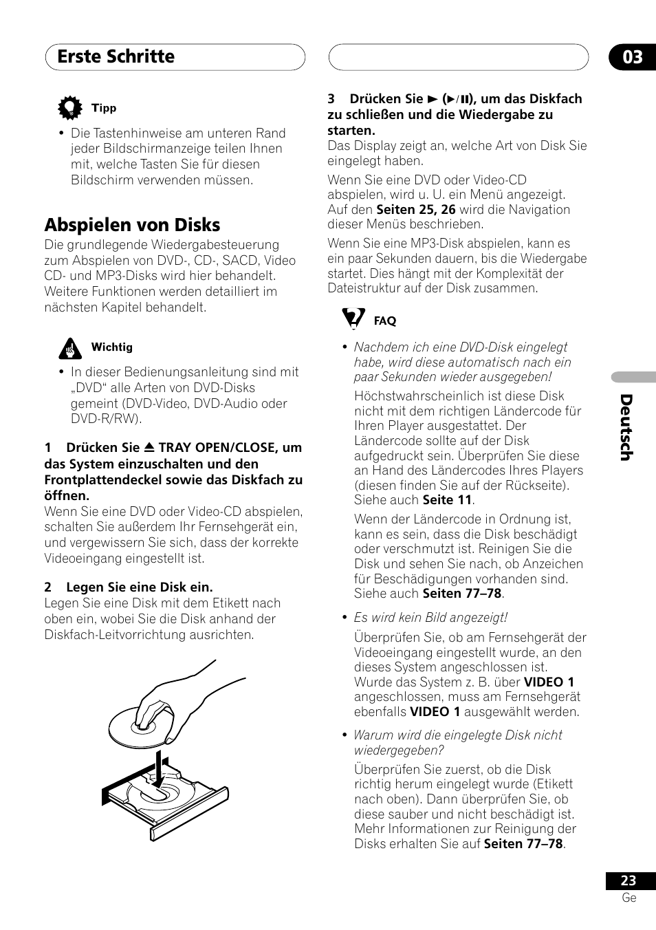 Abspielen von disks, Erste schritte 03 | Pioneer NS-DV1000 User Manual | Page 111 / 180