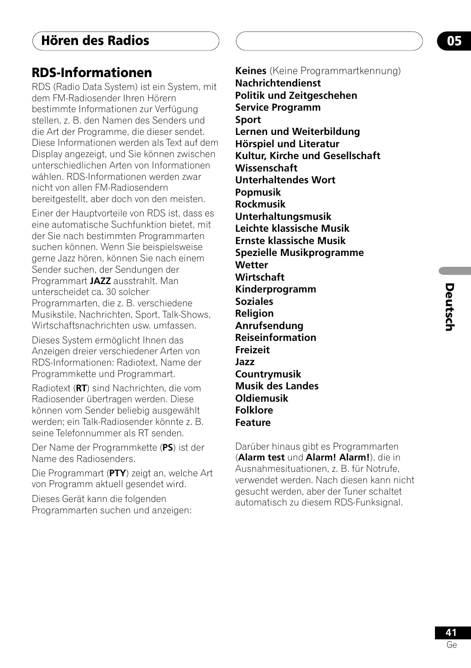 Rds-informationen, Hören des radios 05 | Pioneer NS-DV1000 User Manual | Page 129 / 180