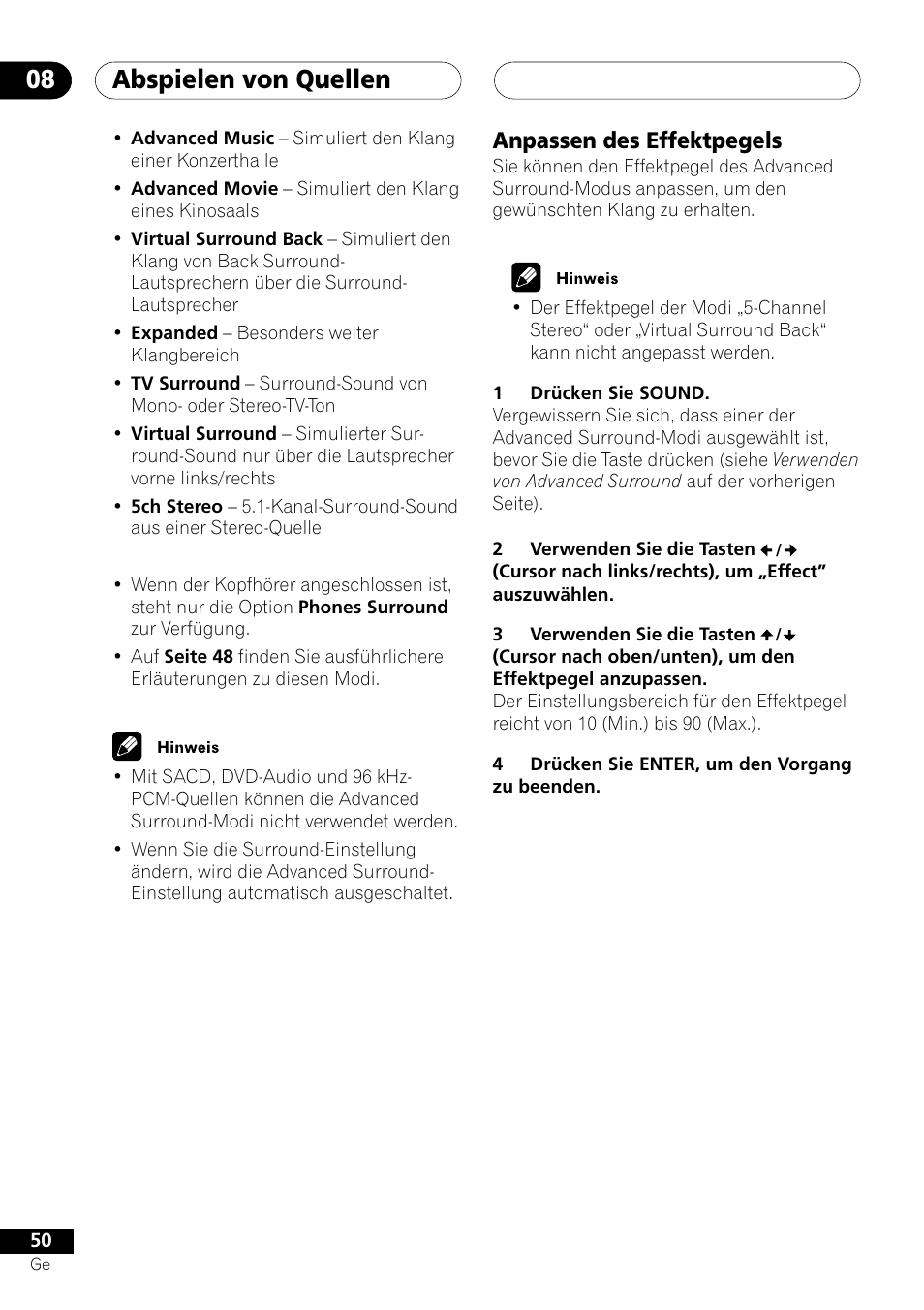 Anpassen des effektpegels, Abspielen von quellen 08 | Pioneer NS-DV1000 User Manual | Page 138 / 180