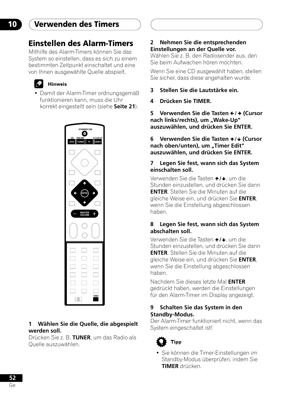 Einstellen des alarm-timers, Verwenden des timers 10 | Pioneer NS-DV1000 User Manual | Page 140 / 180