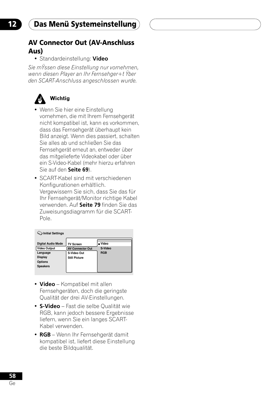 Av connector out (av-anschluss aus), Das menü systemeinstellung 12 | Pioneer NS-DV1000 User Manual | Page 146 / 180