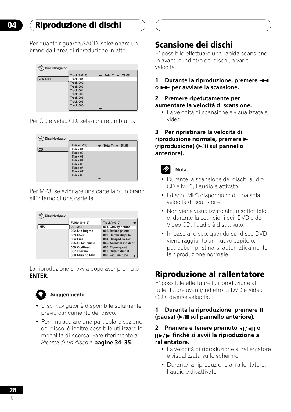 Scansione dei dischi riproduzione al rallentatore, Riproduzione di dischi 04, Scansione dei dischi | Riproduzione al rallentatore | Pioneer NS-DV1000 User Manual | Page 28 / 180