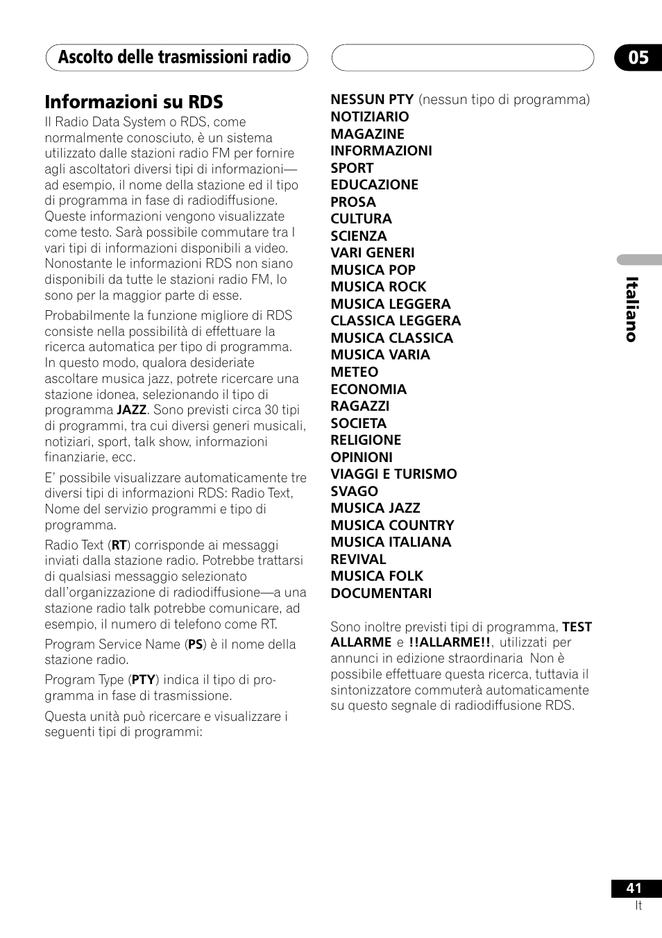 Informazioni su rds, Ascolto delle trasmissioni radio 05 | Pioneer NS-DV1000 User Manual | Page 41 / 180