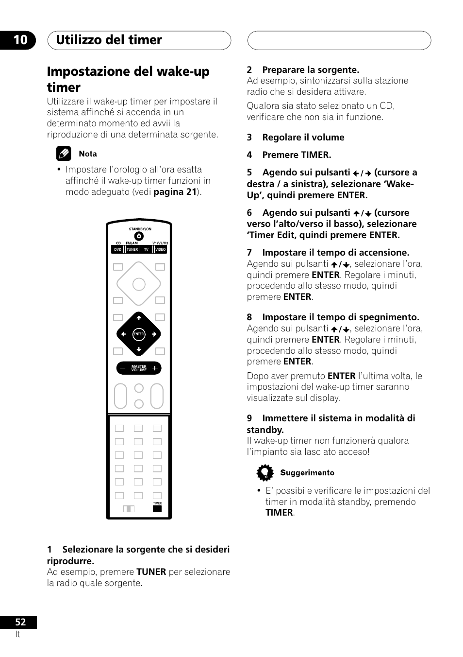 Impostazione del wake-up timer, Utilizzo del timer 10 | Pioneer NS-DV1000 User Manual | Page 52 / 180