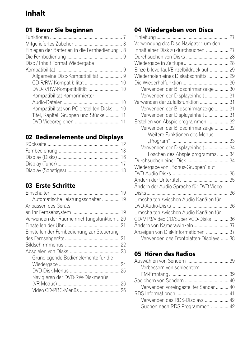 Inhalt | Pioneer NS-DV1000 User Manual | Page 92 / 180