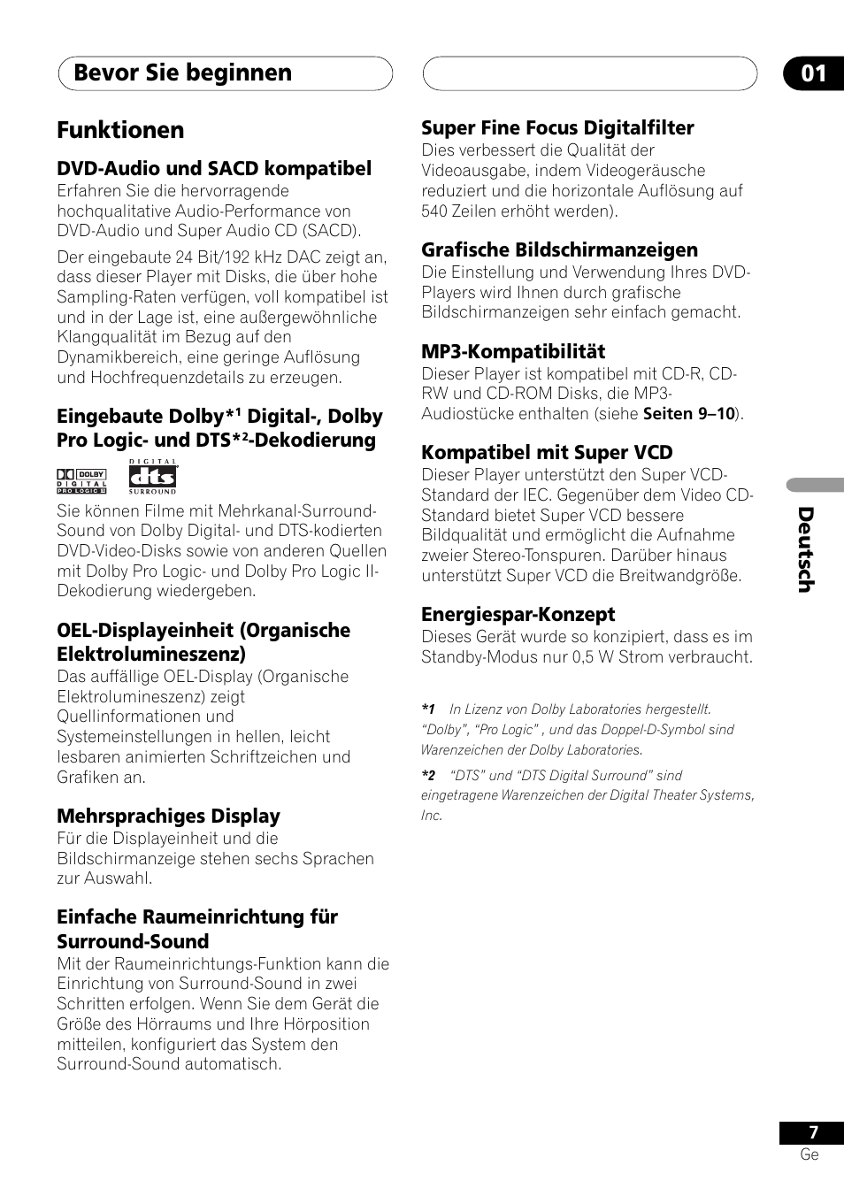 Funktionen, Bevor sie beginnen 01, Deutsch | Pioneer NS-DV1000 User Manual | Page 95 / 180