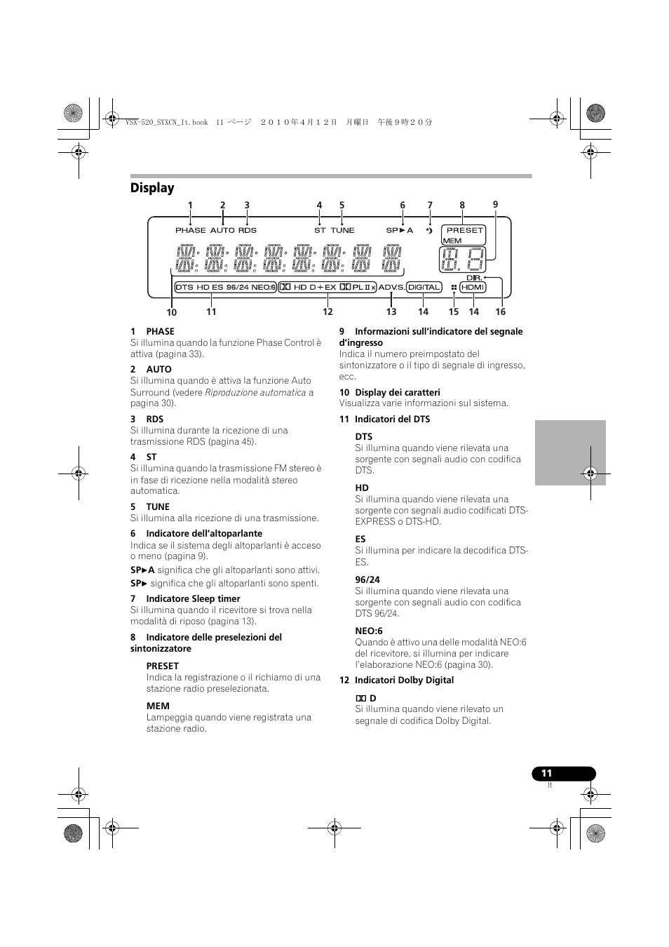 Display | Pioneer VSX-520-S User Manual | Page 11 / 228