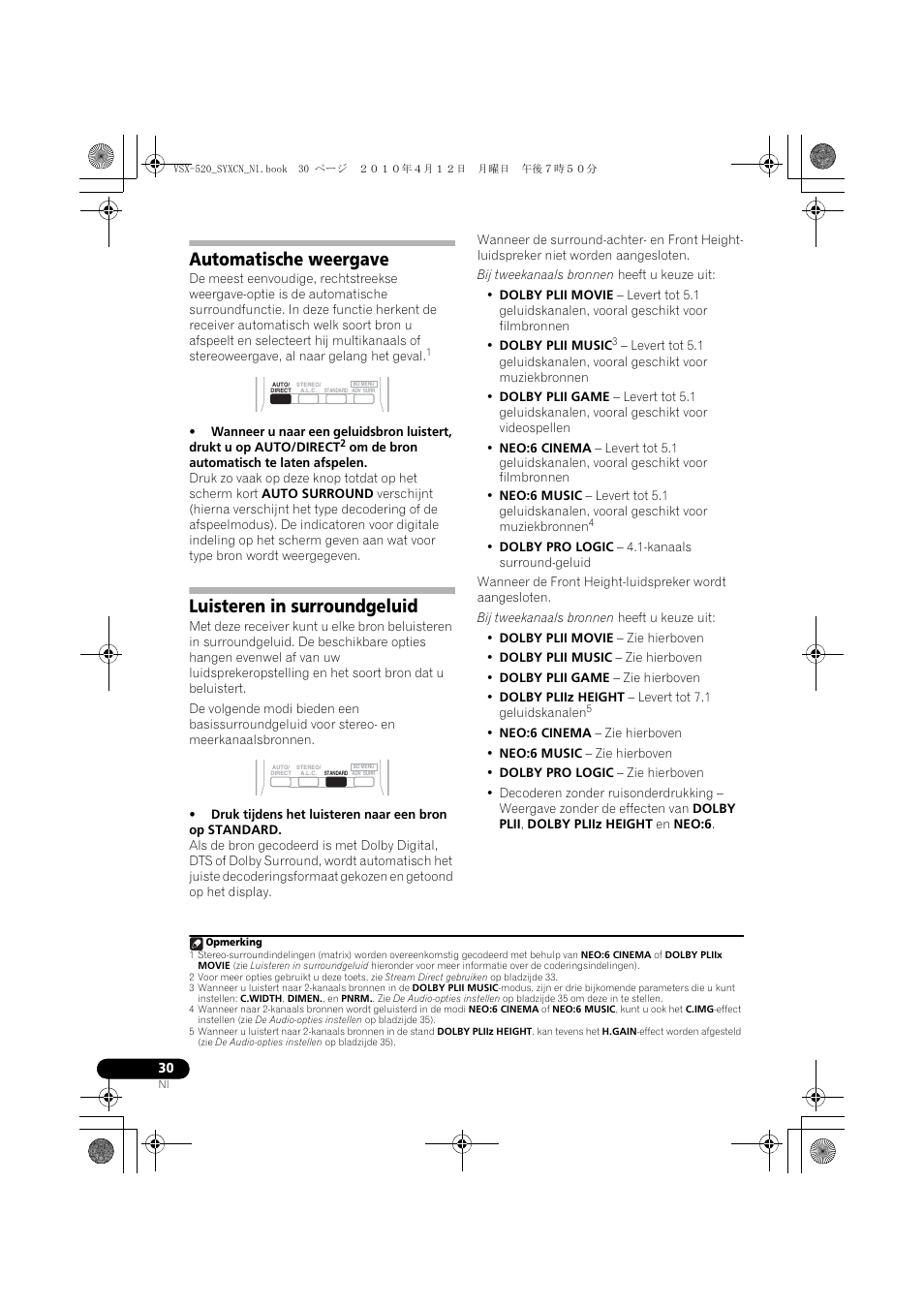 Automatische weergave, Luisteren in surroundgeluid | Pioneer VSX-520-S User Manual | Page 142 / 228