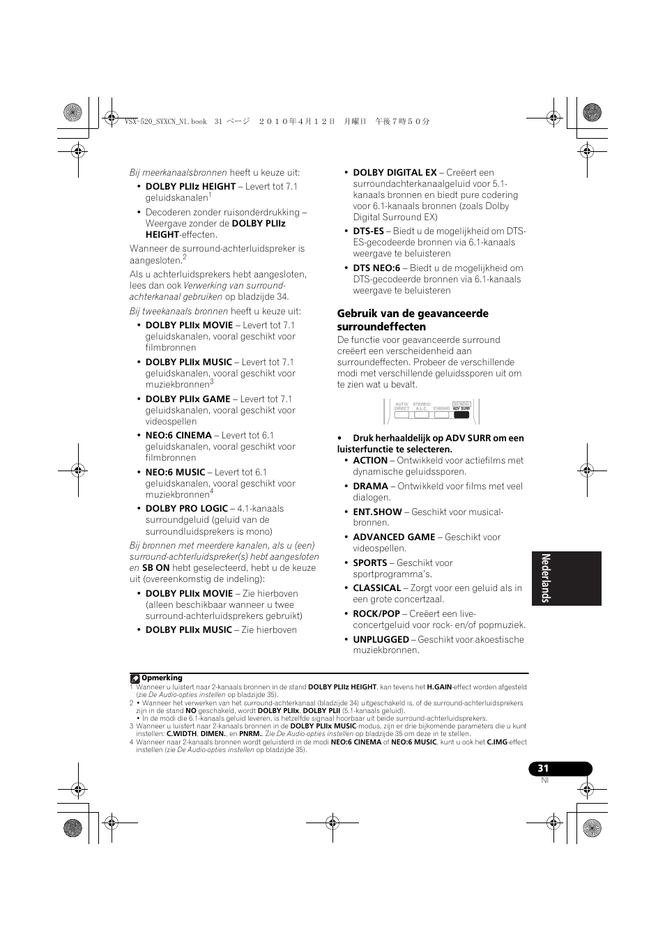 Gebruik van de geavanceerde surroundeffecten | Pioneer VSX-520-S User Manual | Page 143 / 228