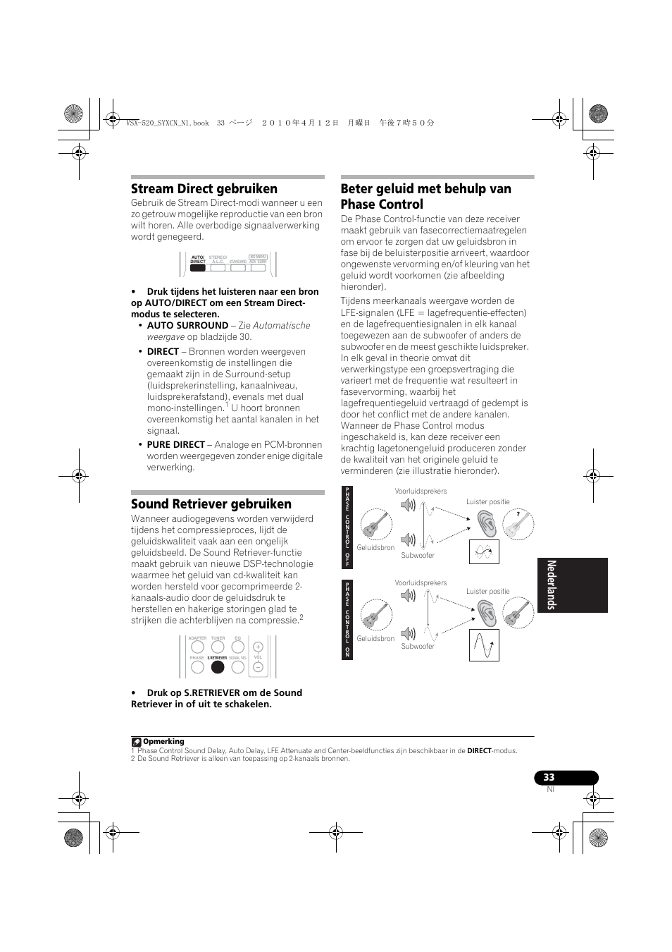 Stream direct gebruiken, Sound retriever gebruiken, Beter geluid met behulp van phase control | Pioneer VSX-520-S User Manual | Page 145 / 228