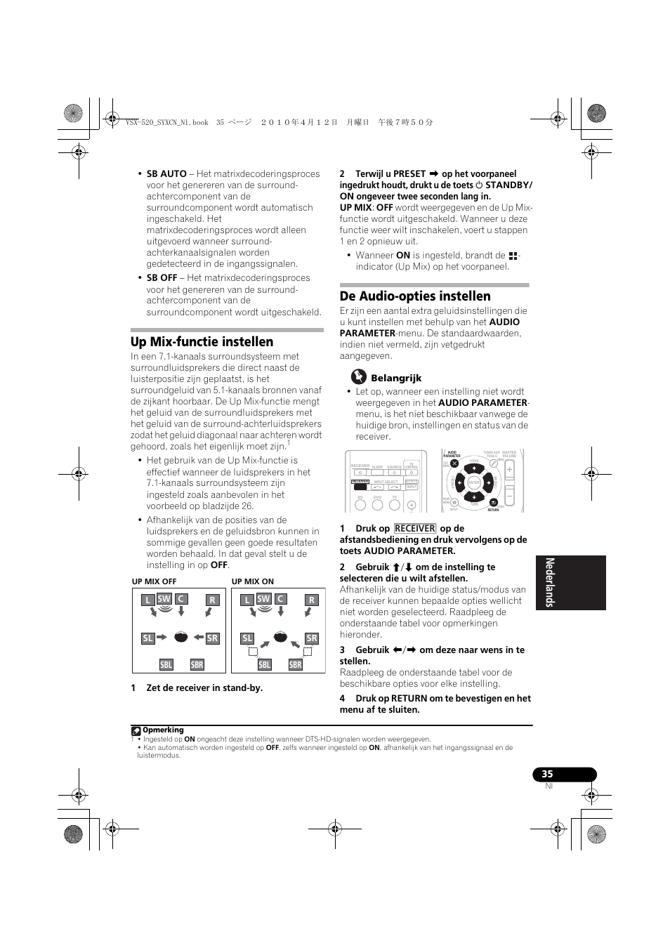 Up mix-functie instellen, De audio-opties instellen | Pioneer VSX-520-S User Manual | Page 147 / 228