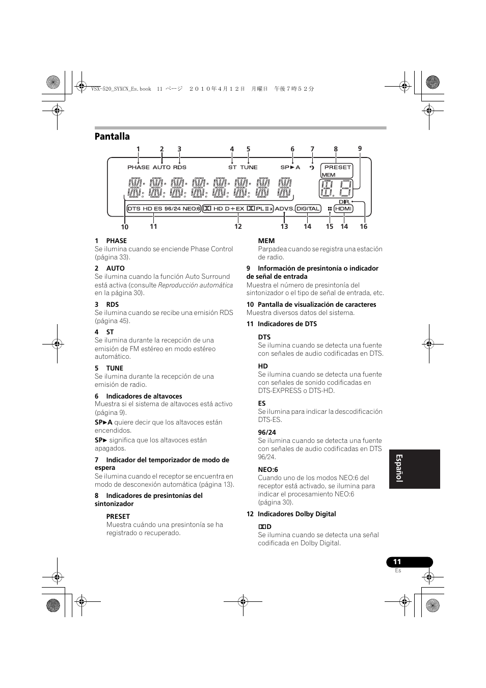 Pantalla | Pioneer VSX-520-S User Manual | Page 179 / 228