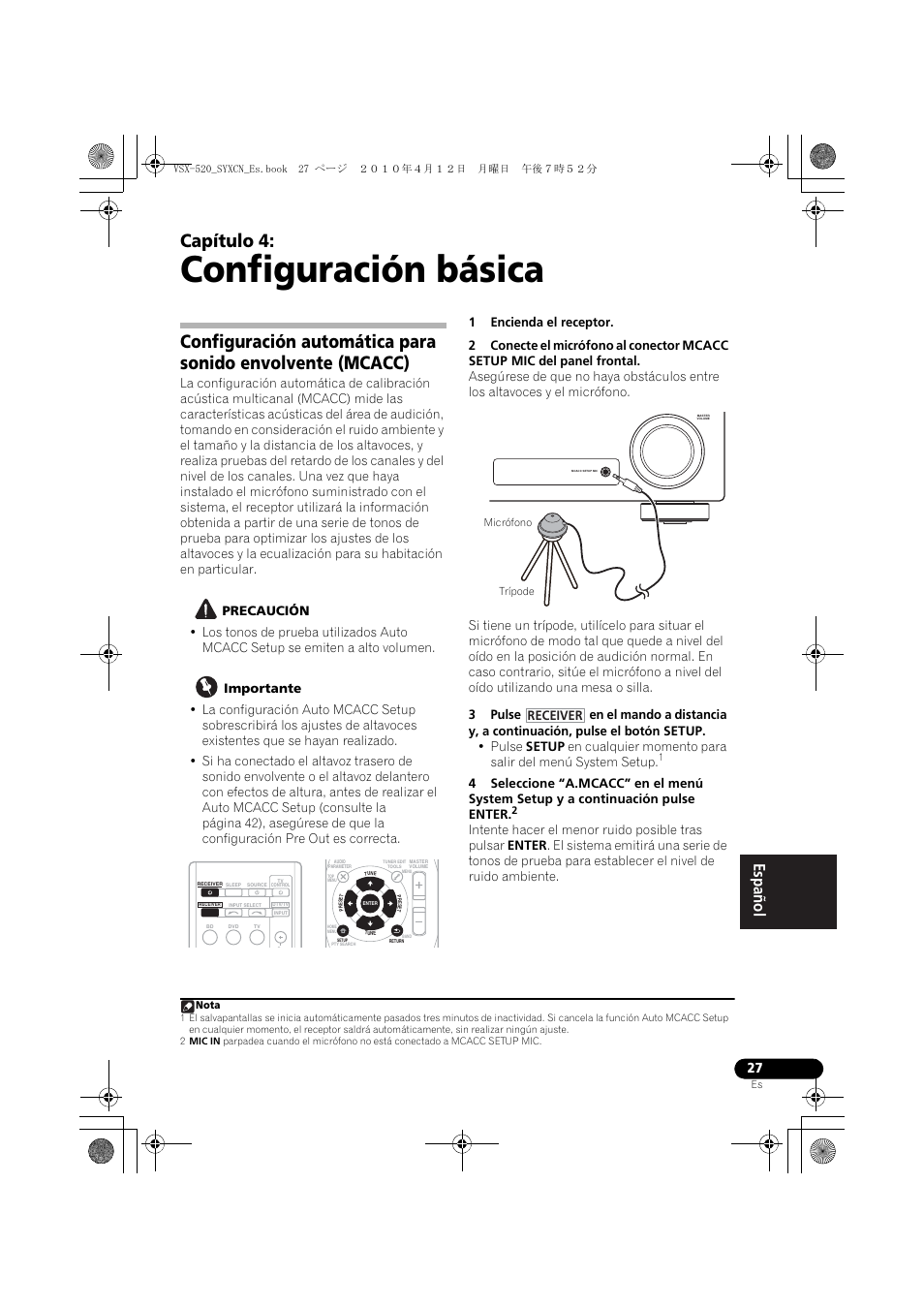 Configuración básica, 04 configuración básica, Capítulo 4 | Receiver | Pioneer VSX-520-S User Manual | Page 195 / 228