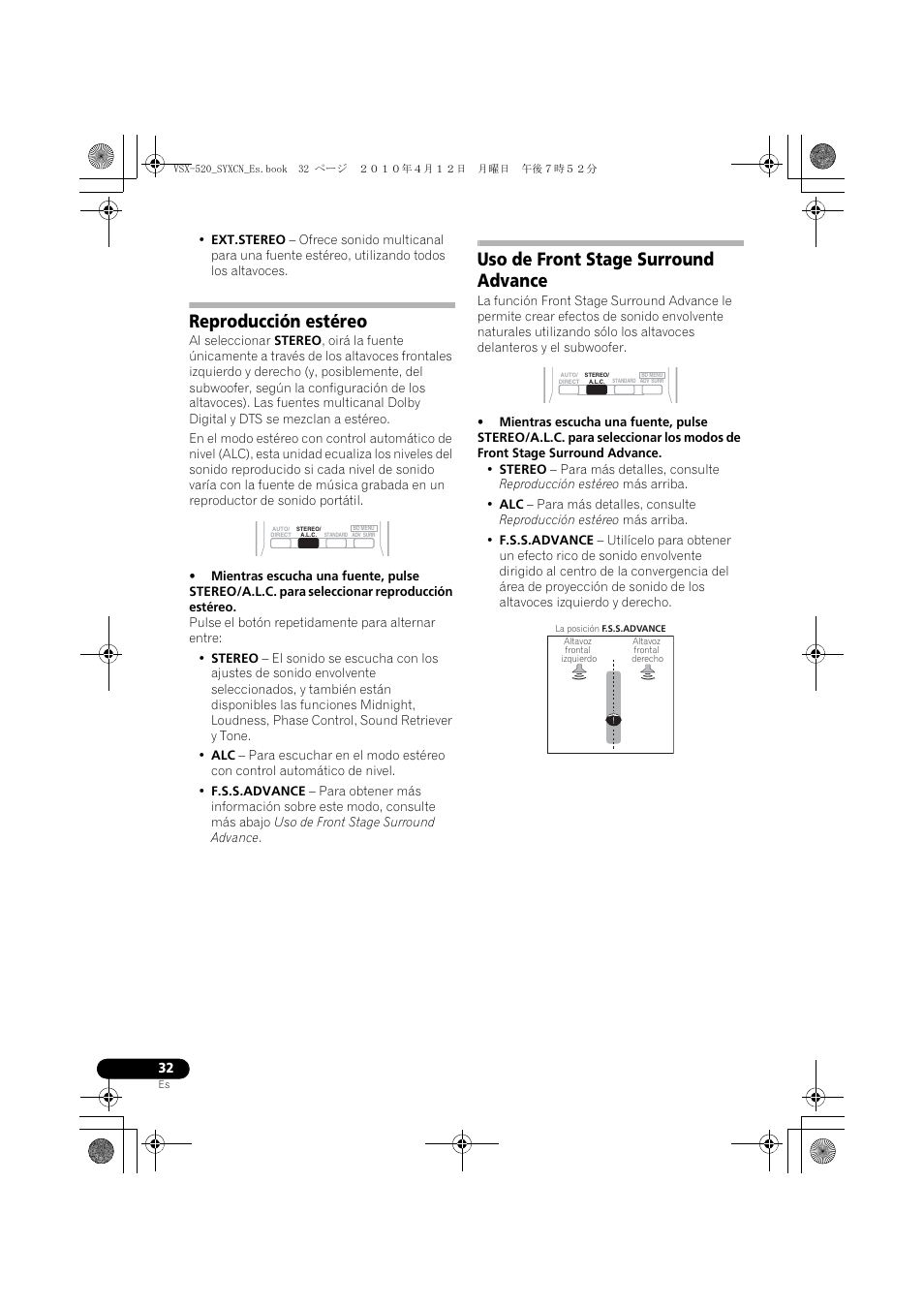 Reproducción estéreo, Uso de front stage surround advance | Pioneer VSX-520-S User Manual | Page 200 / 228