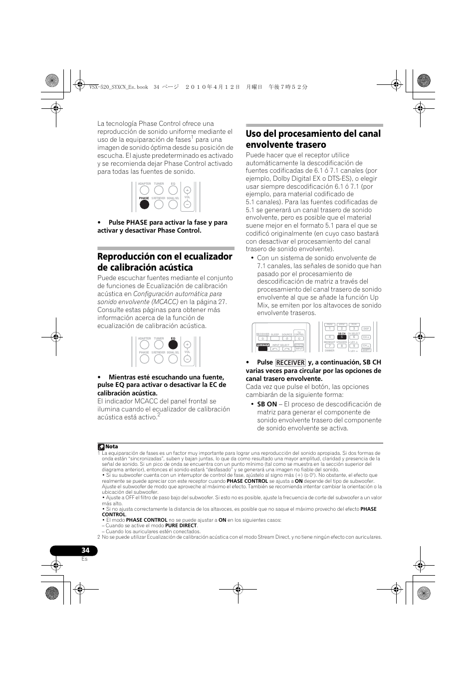 Uso del procesamiento del canal envolvente trasero, Receiver | Pioneer VSX-520-S User Manual | Page 202 / 228