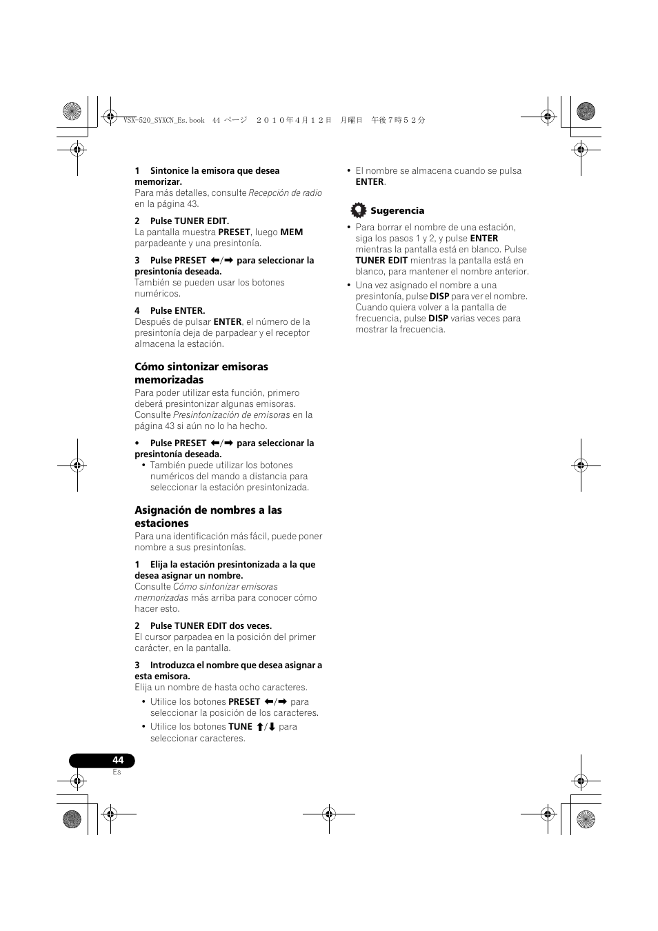 Cómo sintonizar emisoras memorizadas, Asignación de nombres a las estaciones | Pioneer VSX-520-S User Manual | Page 212 / 228