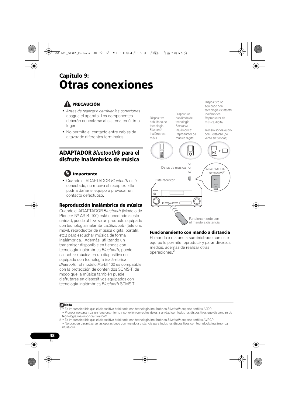 Otras conexiones, Reproducción inalámbrica de música, 09 otras conexiones | Capítulo 9 | Pioneer VSX-520-S User Manual | Page 216 / 228
