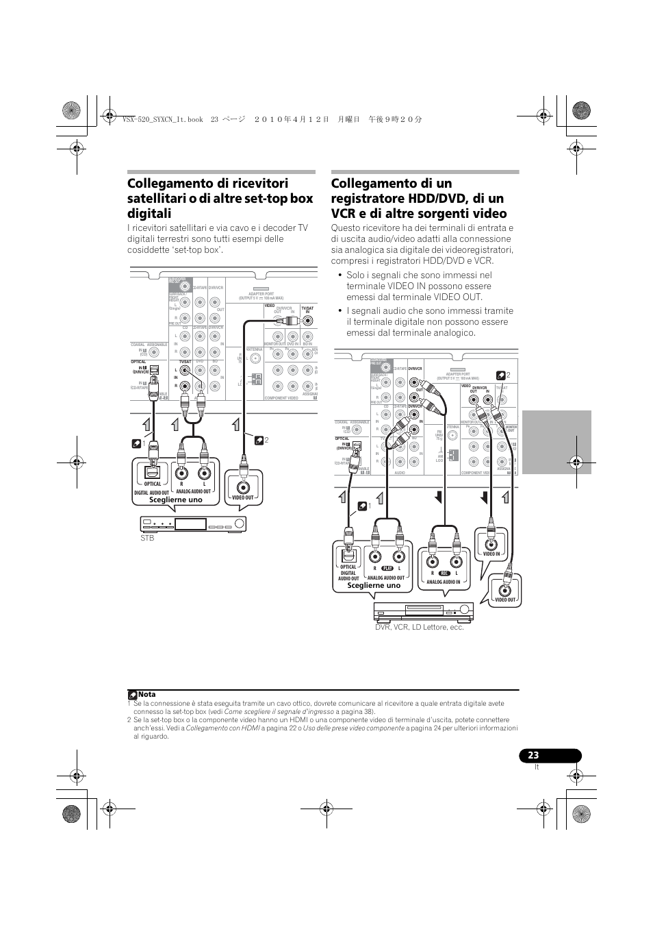 Sceglierne uno, Nota, Sceglierne uno stb 1 2 | Pioneer VSX-520-S User Manual | Page 23 / 228