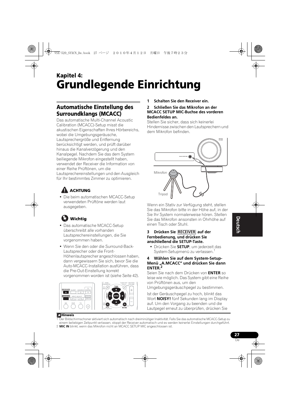 Grundlegende einrichtung, 04 grundlegende einrichtung, Kapitel 4 | Pioneer VSX-520-S User Manual | Page 83 / 228