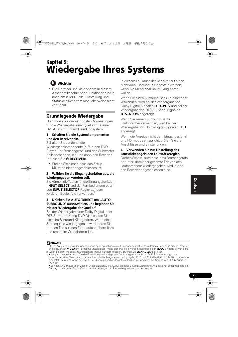 Wiedergabe ihres systems, Grundlegende wiedergabe, 05 wiedergabe ihres systems | Kapitel 5 | Pioneer VSX-520-S User Manual | Page 85 / 228