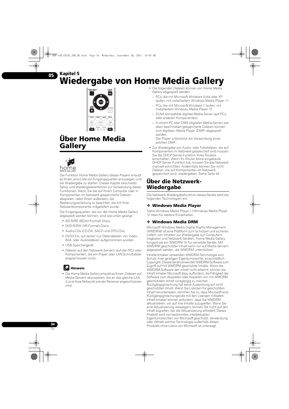 Über home media gallery, Über die netzwerk-wiedergabe, Wiedergabe von home media gallery | Über die netzwerk- wiedergabe | Pioneer BDP-140 User Manual | Page 100 / 308