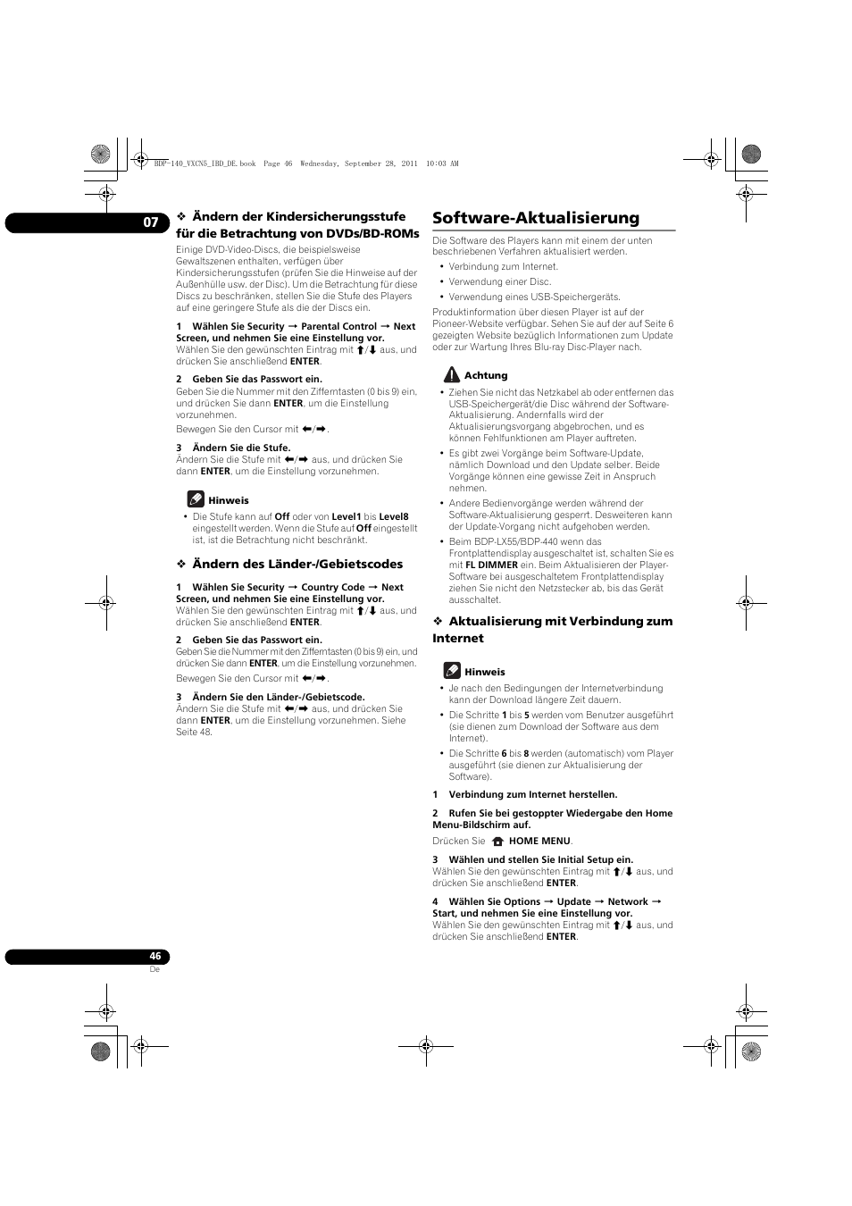 Software-aktualisierung | Pioneer BDP-140 User Manual | Page 112 / 308