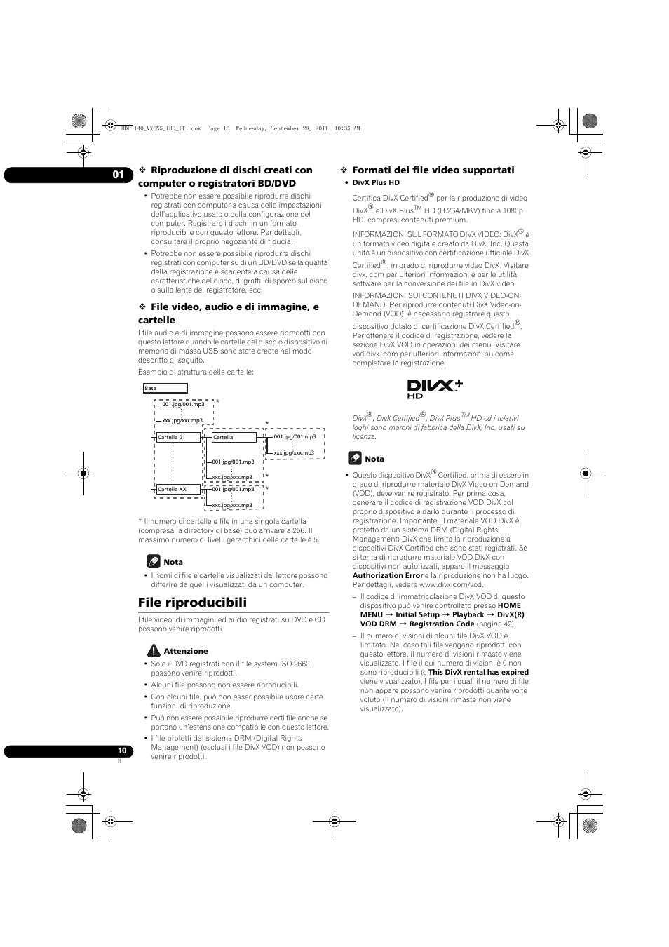 File, Riproducibili, File riproducibili | Pioneer BDP-140 User Manual | Page 136 / 308