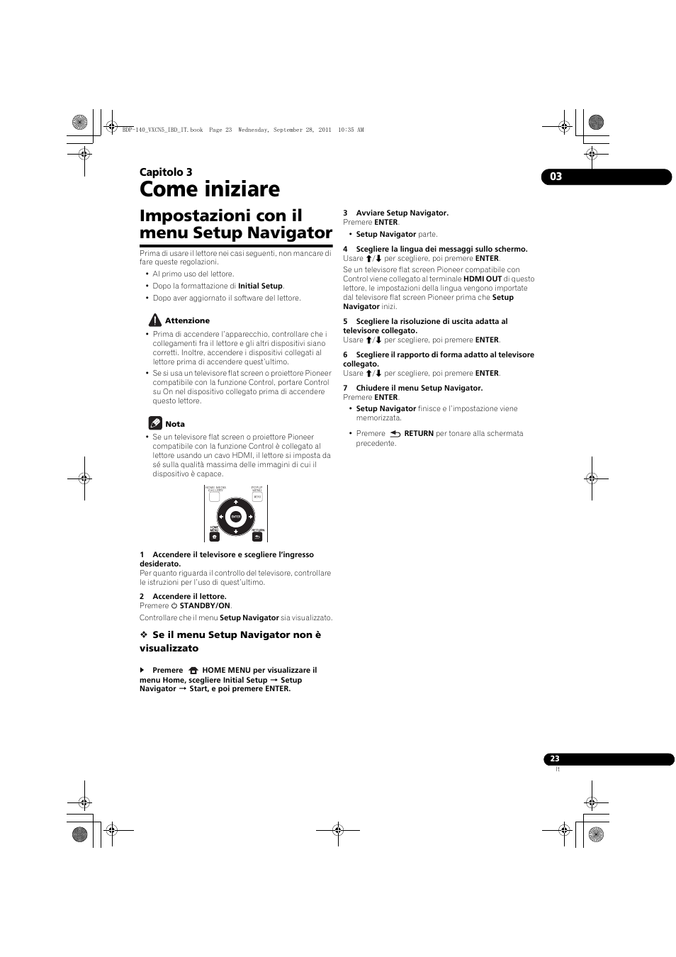 Postazioni con il menu setup navigator, Come iniziare, Impostazioni con il menu setup navigator | 03 capitolo 3 | Pioneer BDP-140 User Manual | Page 149 / 308