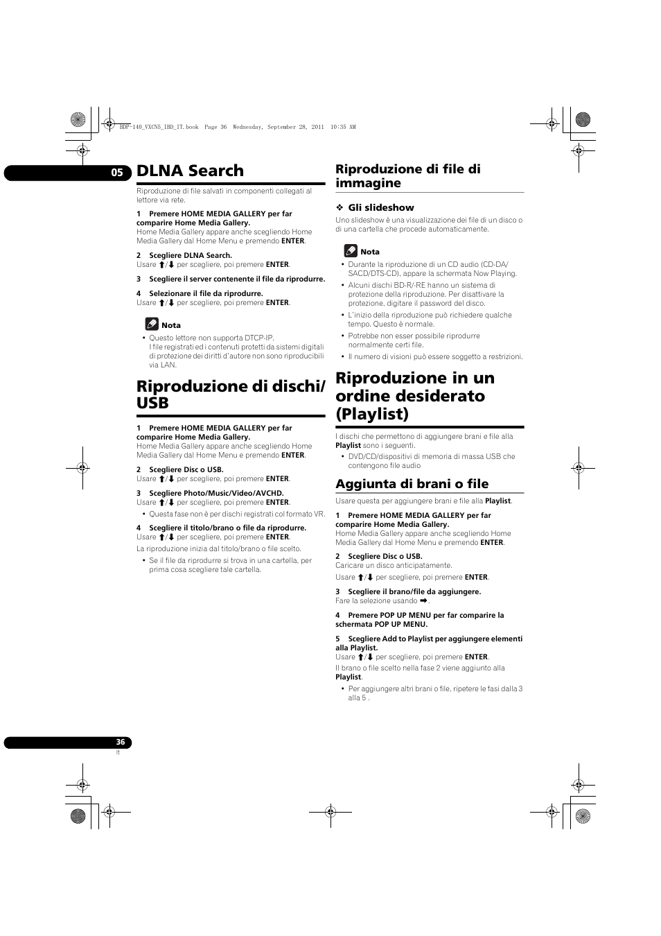 Dlna sea, Produzione di dischi/usb, Produzione di file di immagine | Produzione in un ordine desiderato (playlist), Aggiunta di b, Rani o file, Dlna search, Riproduzione di dischi/ usb, Riproduzione in un ordine desiderato (playlist), Riproduzione di file di immagine | Pioneer BDP-140 User Manual | Page 162 / 308