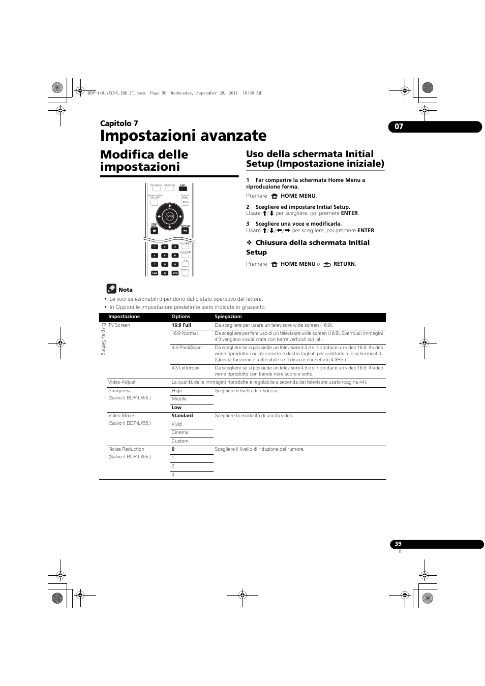 Modifica delle im, Postazioni, Uso della sche | Rmata initial setup, Postazione iniziale), Impostazioni avanzate, Modifica delle impostazioni, 07 capitolo 7 | Pioneer BDP-140 User Manual | Page 165 / 308