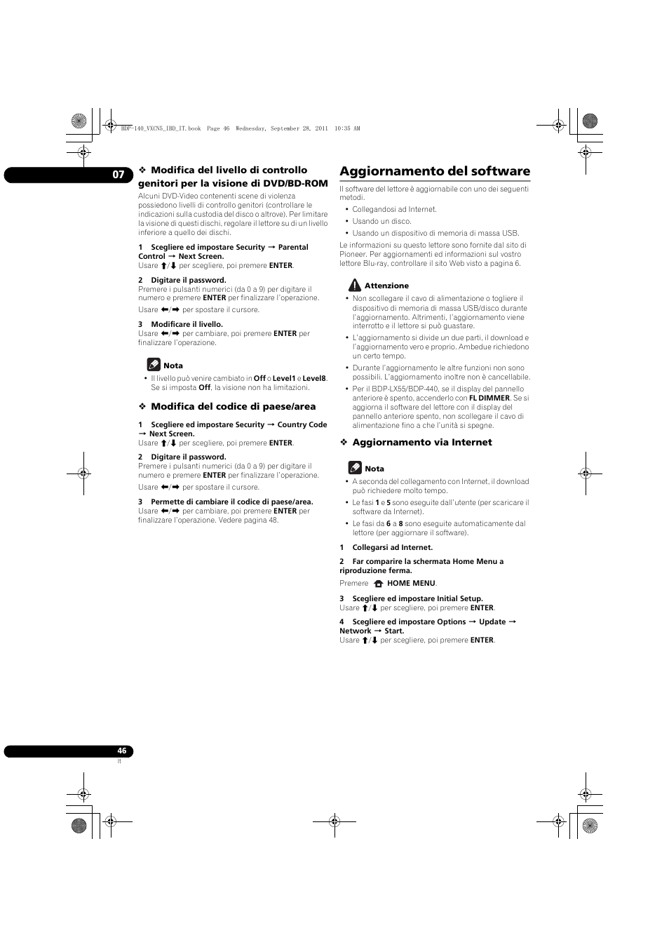 Aggio, Rnamento del software, Aggiornamento del software | Pioneer BDP-140 User Manual | Page 172 / 308