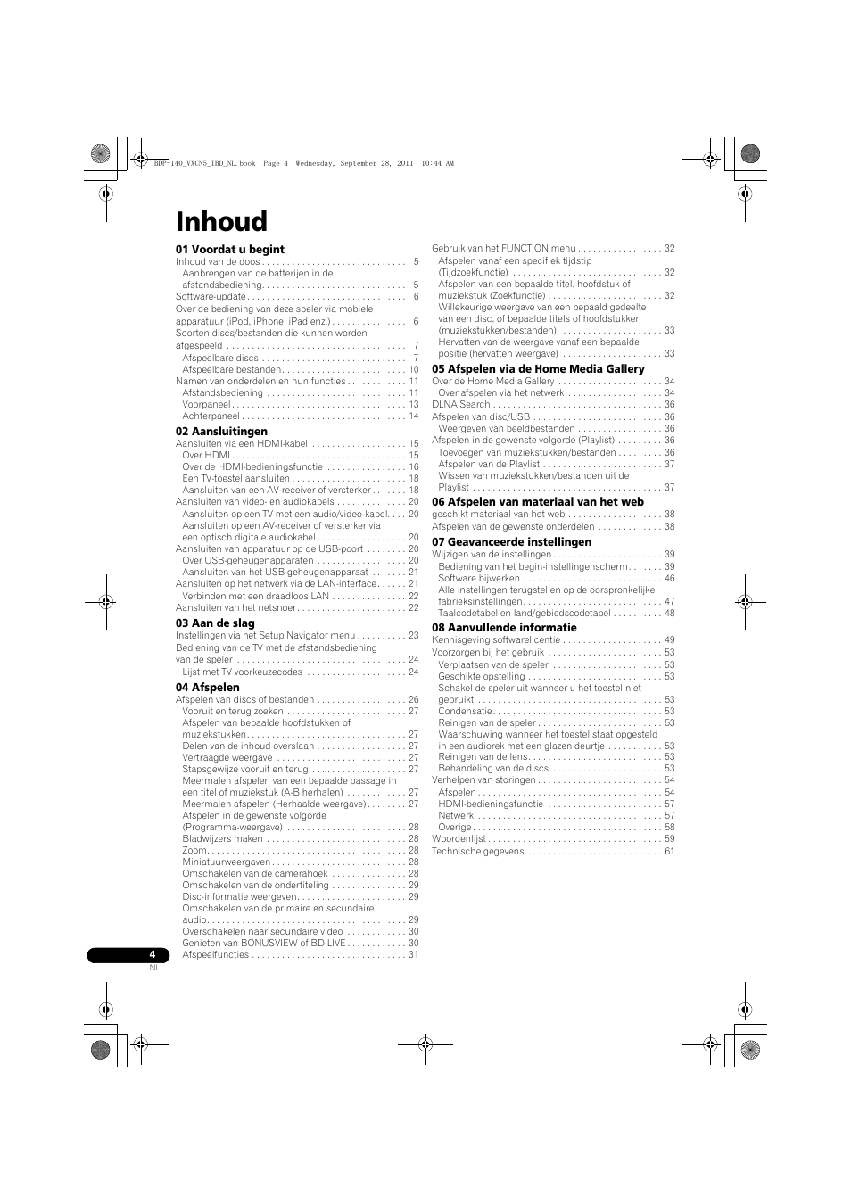 Blu-ray 3d™ speler, Inhoud | Pioneer BDP-140 User Manual | Page 190 / 308