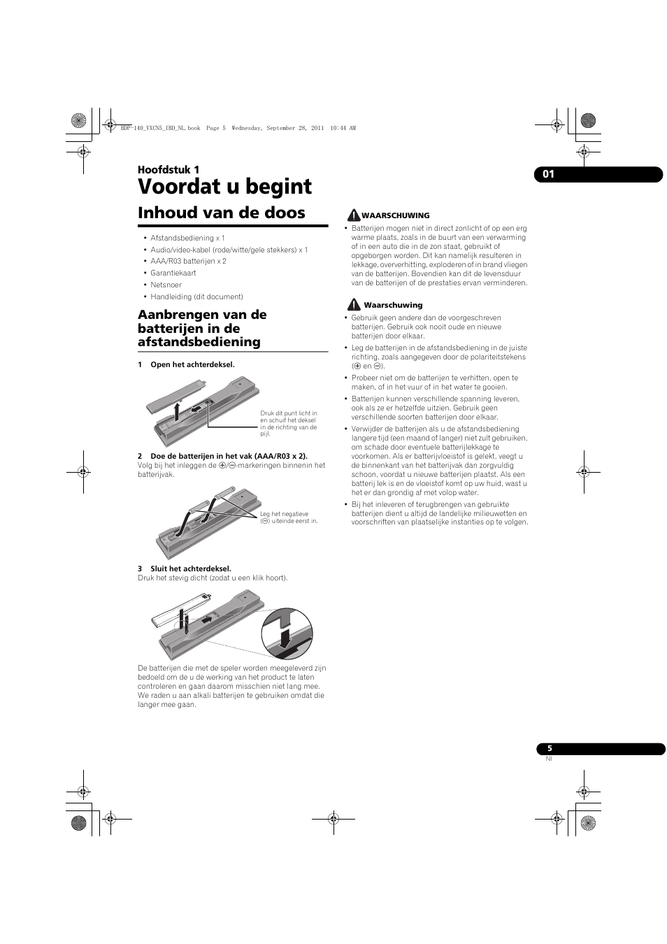 Inhoud van de doos, Voordat u begint, 01 hoofdstuk 1 | Pioneer BDP-140 User Manual | Page 191 / 308