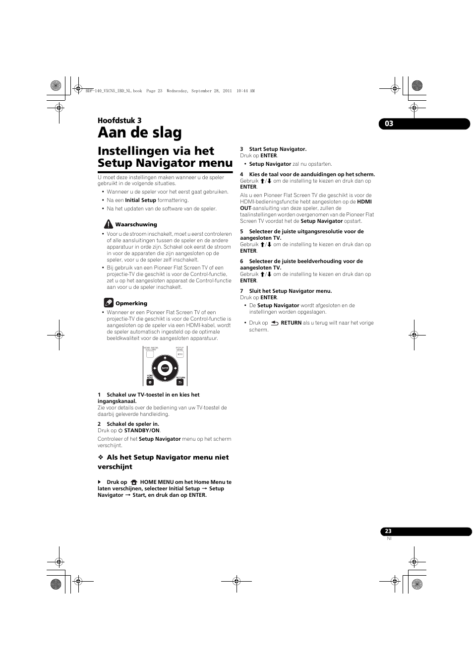 Instellingen via het setup navigator menu, Aan de slag, 03 hoofdstuk 3 | Pioneer BDP-140 User Manual | Page 209 / 308