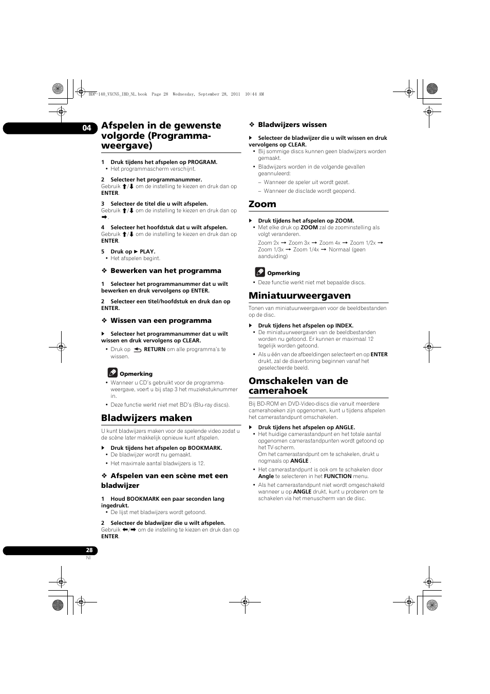 Bladwijzers maken, Zoom, Miniatuurweergaven | Omschakelen van de camerahoek | Pioneer BDP-140 User Manual | Page 214 / 308