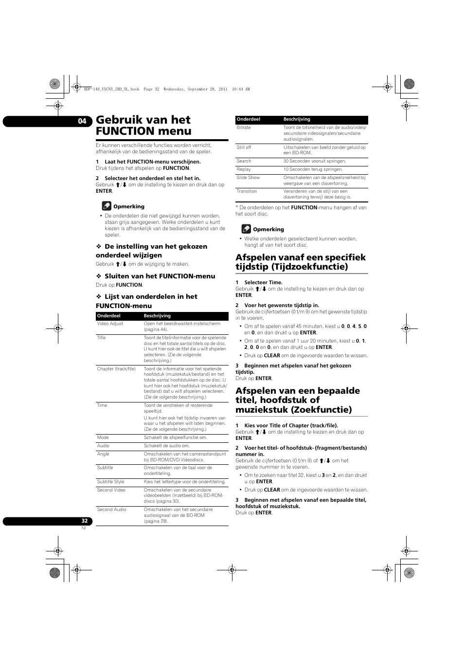 Gebruik van het function menu | Pioneer BDP-140 User Manual | Page 218 / 308