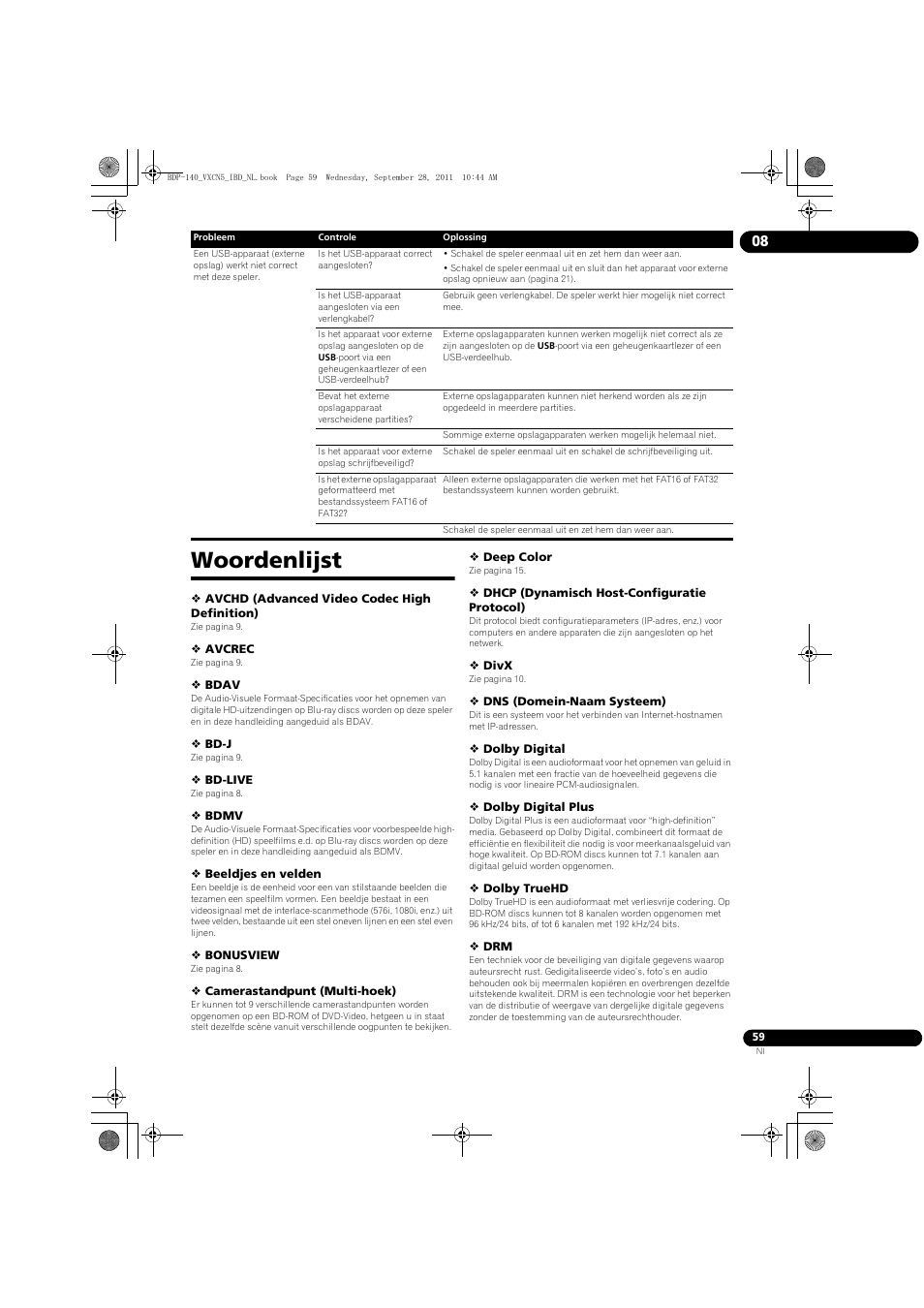 Woordenlijst | Pioneer BDP-140 User Manual | Page 245 / 308