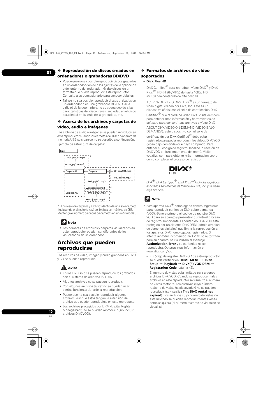 Archivos que pueden reproducirse | Pioneer BDP-140 User Manual | Page 256 / 308