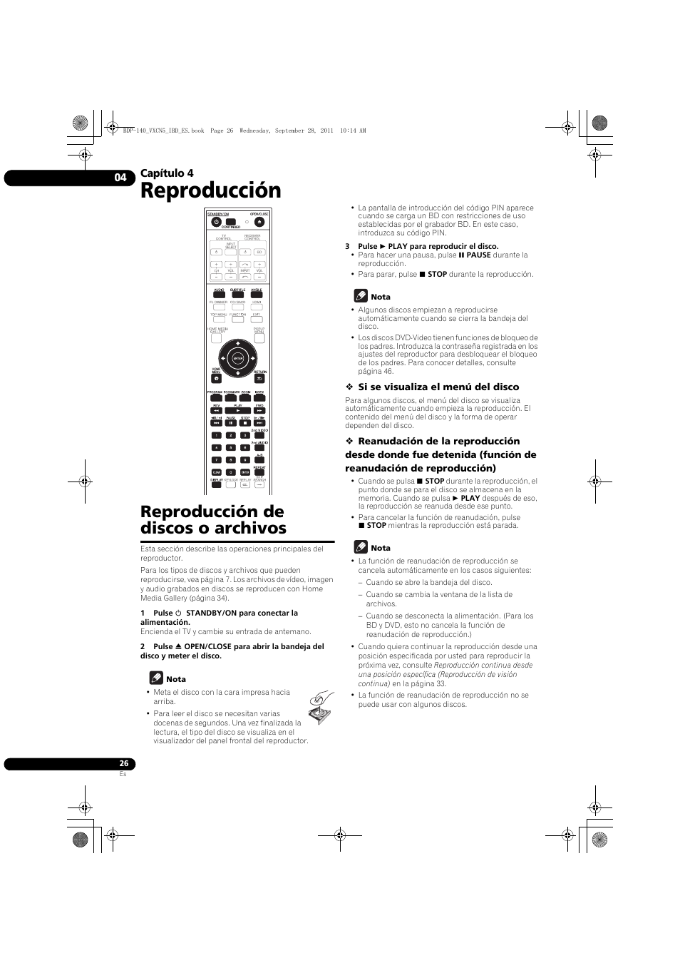 Reproducción de discos o archivos, Reproducción, Capítulo 4 | Pioneer BDP-140 User Manual | Page 272 / 308