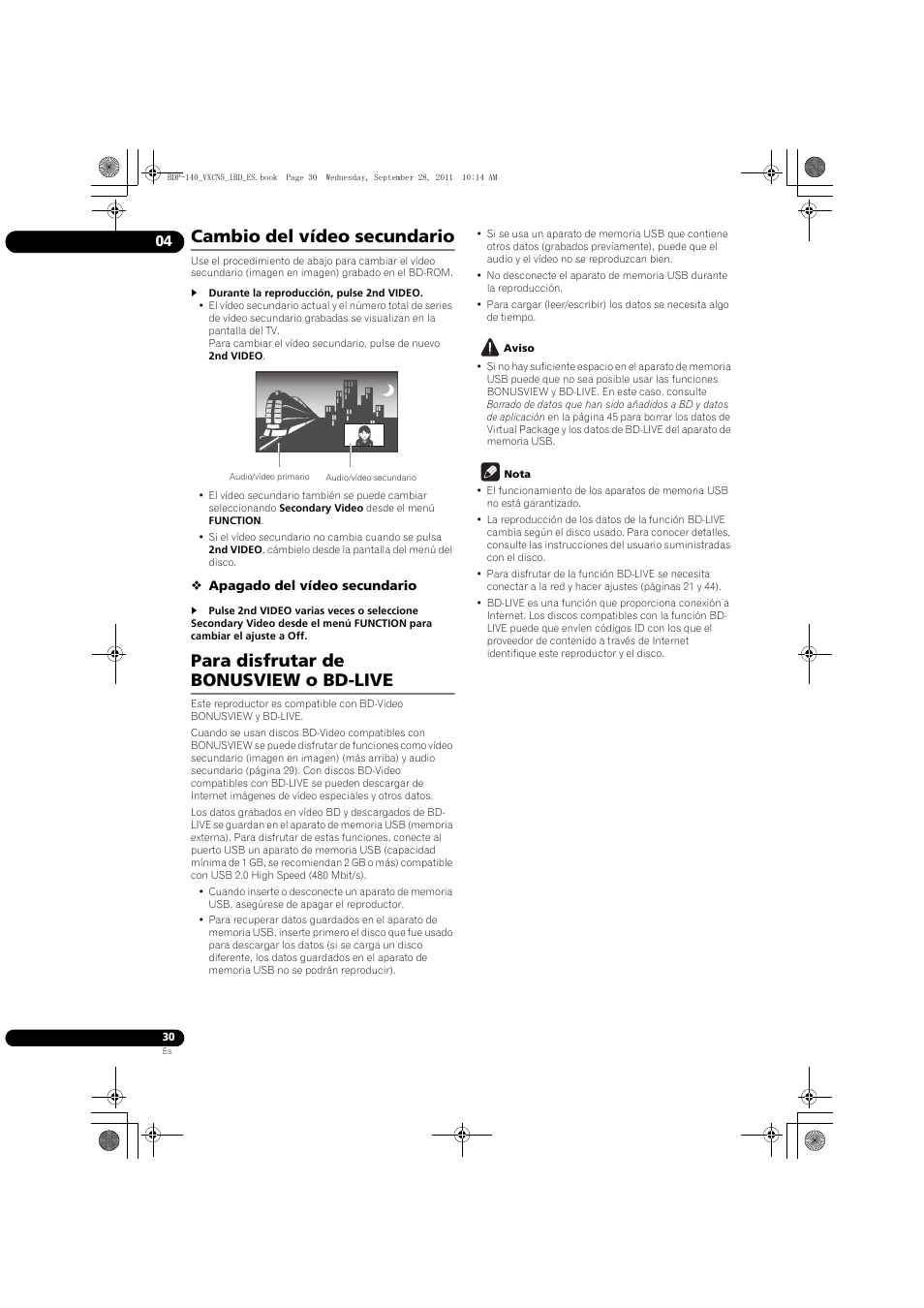 Cambio del vídeo secundario, Para disfrutar de bonusview o bd-live | Pioneer BDP-140 User Manual | Page 276 / 308