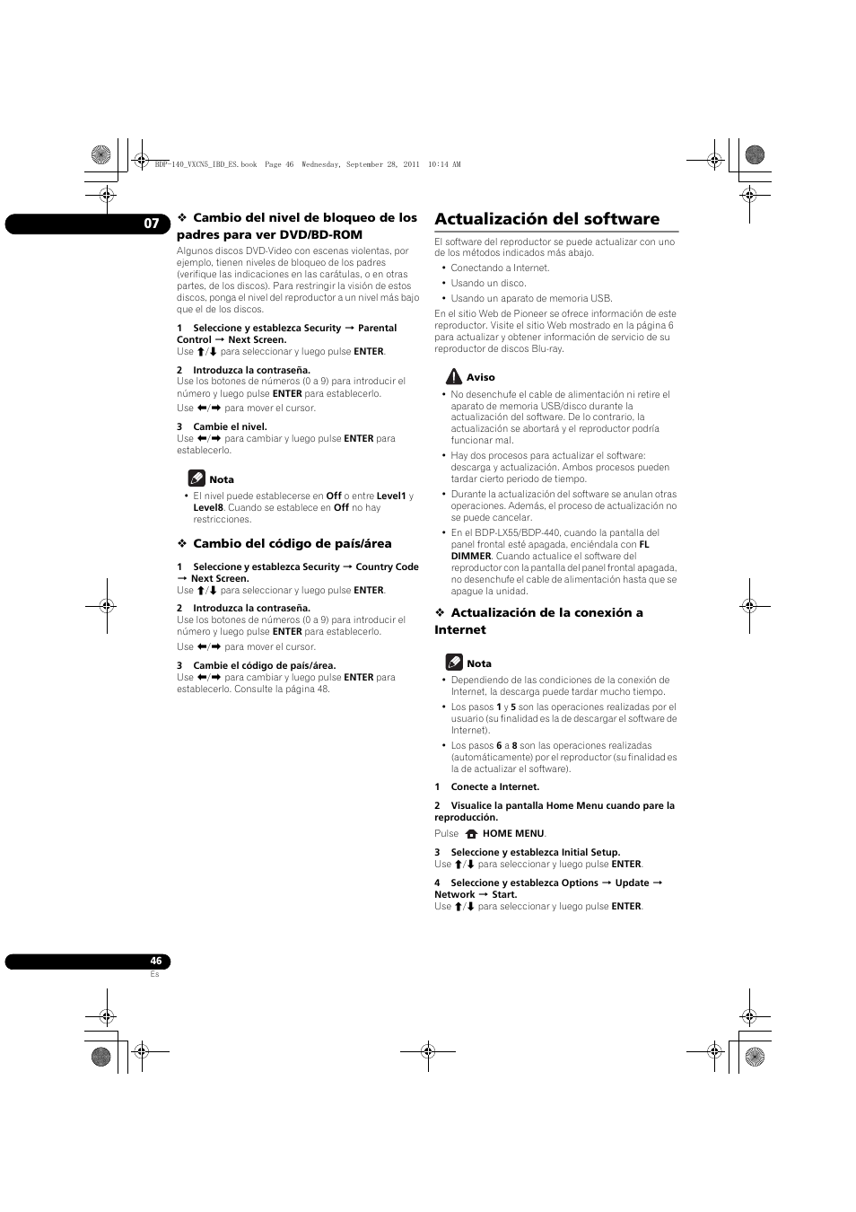 Actualización del software | Pioneer BDP-140 User Manual | Page 292 / 308