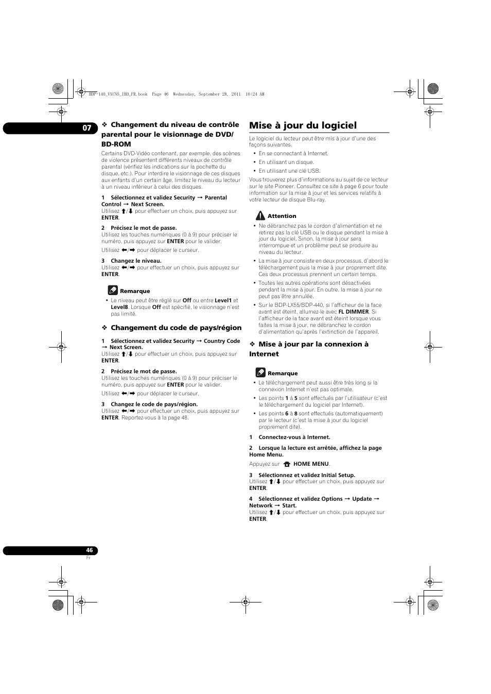 Mise à jour du logiciel | Pioneer BDP-140 User Manual | Page 46 / 308