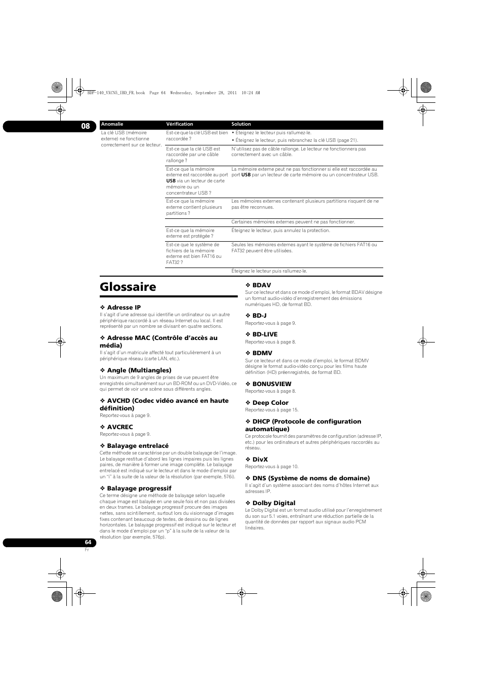 Glossaire | Pioneer BDP-140 User Manual | Page 64 / 308