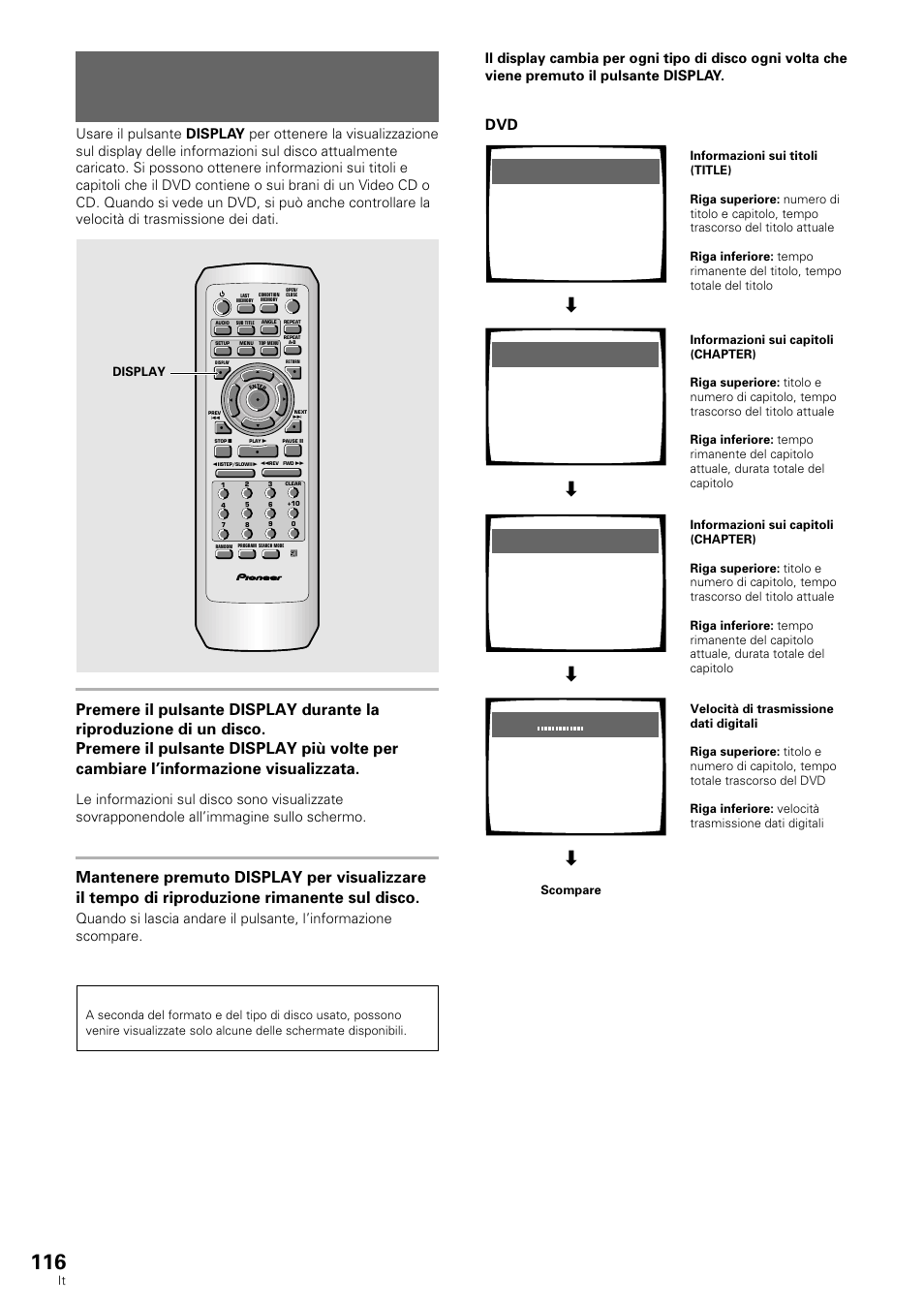 Visione delle informazioni dei dischi, Dvd/video cd/cd, Display | Pioneer DV-636D User Manual | Page 116 / 128