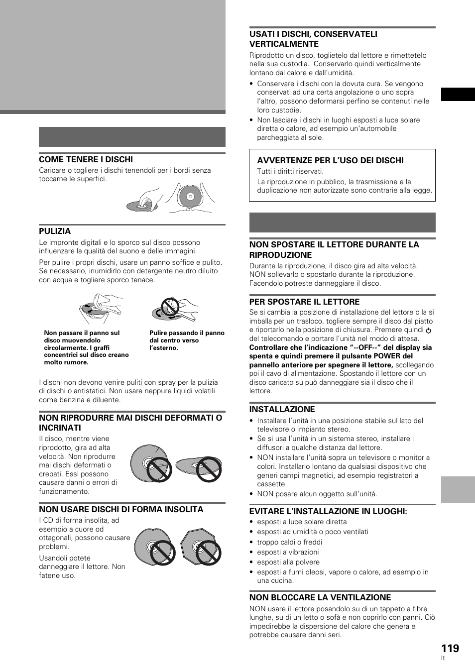 Informazioni addizionali, Cura dei dischi perché l’unità duri a lungo, Cura dei dischi | Perché l’unità duri a lungo | Pioneer DV-636D User Manual | Page 119 / 128