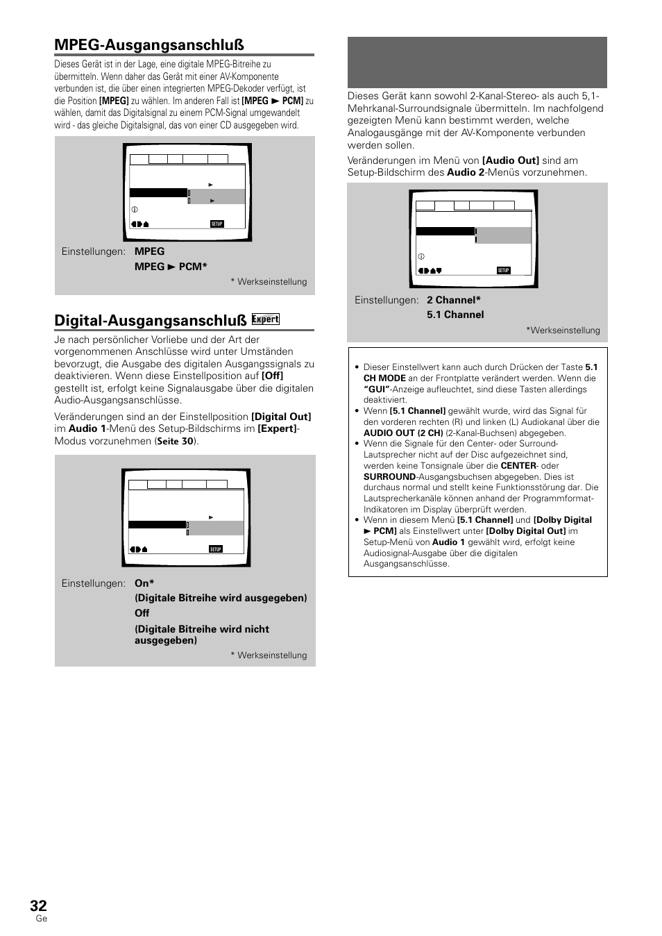 Analog-audioanschlüsse an einem av, Verstärker oder receiver, Mpeg-ausgangsanschluß | Digital-ausgangsanschluß | Pioneer DV-636D User Manual | Page 32 / 128
