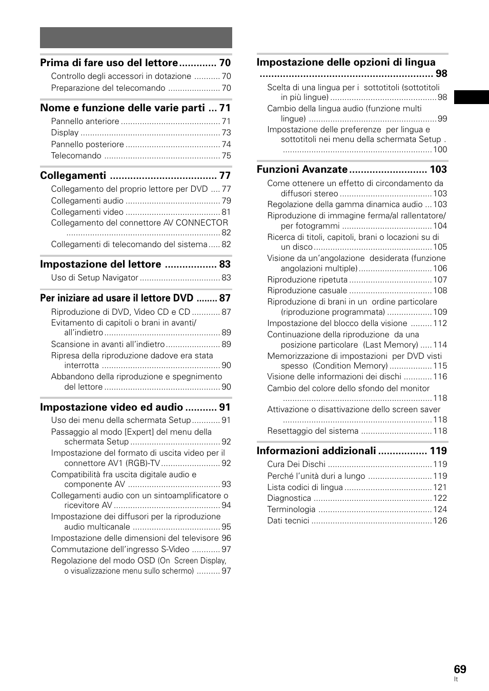 Indice | Pioneer DV-636D User Manual | Page 69 / 128