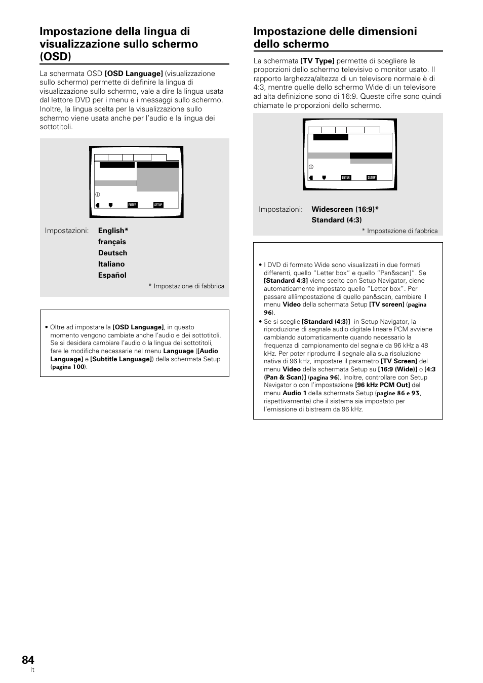 Impostazione delle dimensioni dello schermo | Pioneer DV-636D User Manual | Page 84 / 128